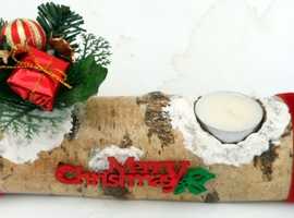CHRISTMAS YULE LOG NATURAL WOOD Table Decoration New