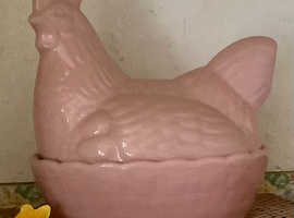 Pink chicken egg storage.