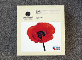 WENTWORTH WOODEN JIGSAW LEST WE FORGET POPPY 224 PIECES,  one piece missing