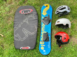 Snow Board & Surf Board & 3 Kids Protective Helmets ages 4 to 15 years.