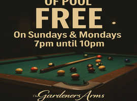 Free Pool - Sundays and Mondays 7pm until 10pm