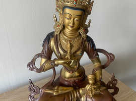 VAJRASATTVA STATUE - 30cm - PART GOLD PLATED/COPPER WITH GOLD-LEAF FACE