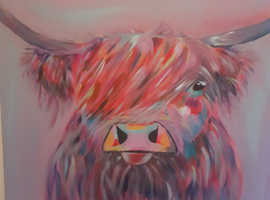 Large highland cow abstract painting