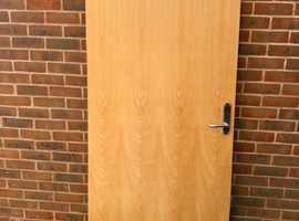 Wide internal door with chrome handle and hinges