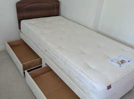 Single divan bed with 2 drawers,  headboard and pocket sprung mattress.