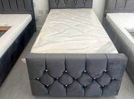 Single Size Bed with Mattress in Grey Color ~