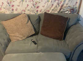 Urgent sale. Grey fabric Heavy duty chesterfield 3+ 2 seater and massive foot stool