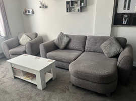 DFS grey chaise/l shape sofa and chair