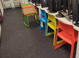 Multicoloured plastic sturdy and stackable chairs x 6