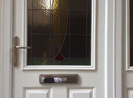 Exterior door with leaded glass panel