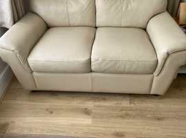 2 seater quality leather cream sofa