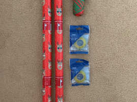 Christmas gift wrap, raffia ribbon and sticky tape x 2
