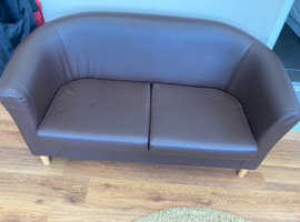 Brown faux leather effect two seater settee