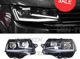 VW Transporter T6.1 LED Light Bar Headlights with Dynamic Indicators Gloss Black