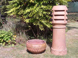 Large Vintage Louvred Chimney Pot in good condition  together with a round terracotta planter