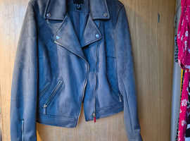 Blue/grry suedette jacket - size 14