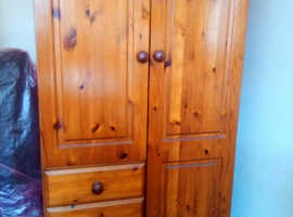 Antique Pine Items - Wardrobe, Small Cabinet, Mirror and Glass Doored Bookcase