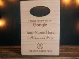 Tap to Review Sign with Handle. NO MONTHLY FEES. Any review site can be used and engraved. Personalise.