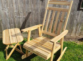Wooden garden rocking chair with matching table