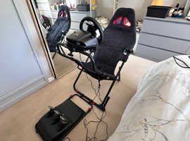 Racing wheel, pedals and chair