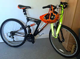 NEW! - Mountain Bike, Sporty Black & Orange, With Suspension, & With Lock, Front & Back Lights, etc