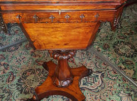 Antique Ladies Work Table, English, Burr Walnut, Sewing Table, Victorian,