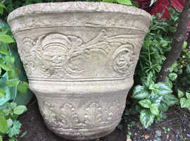 PAIR of Vintage Intricate Design Stone Garden Planters