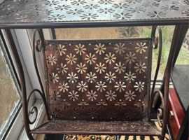 Vintage French wrought iron and copper table and magazine rack