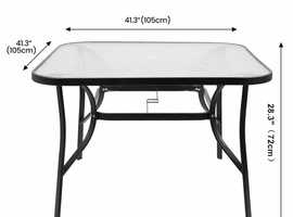 105cm Outdoor Garden Square Dining Table Patio Tempered Glass Top w/Parasol Hole
