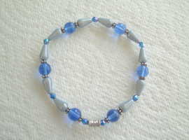 Handmade Shades of Blue Bead Elasticated Bracelet