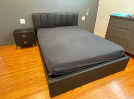 Queen Size storage bed with frame,  nightstand and mattress included we really loved and the storage it's so useful. The mattress is a Memory foam so