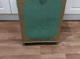 REDUCED - rare statement piece-vintage retro rattan cane green gold ottoman stool / ottoman linen basket blanket box / bedroom storage