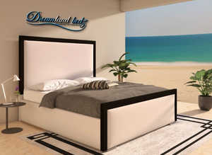 2025 Washington Bed Frame With Black Plush and Cream Plush fabric