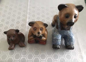 Set of 3 Wooden Carved Bears
