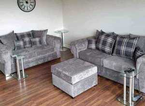 **Premium Brand New Corner Seating - 2 & 3 Seater Sofa with Footstool**