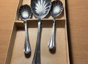 Set of Six Sheffield Steel Chromium Plated Fruit Spoons & One Serving Spoon