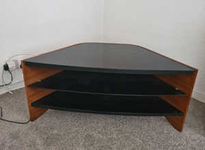 BARGAIN! Excellent condition Modern black glass and wood tv stand