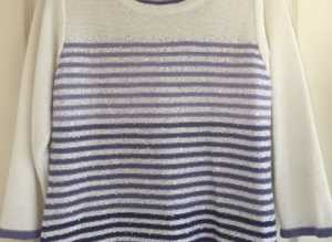 (490) Purple/white striped jumper, size medium or 12