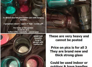 Brand New set of 3 hanging glass candle jars