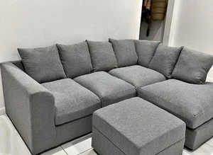 **Cozy Brand New L-Shape Couch - 2 & 3 Seater with Coordinated Footstool**