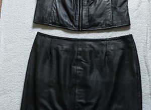 Beautiful Black Leather Full Length Skirt and Waistcoat - like new size 12/14 label