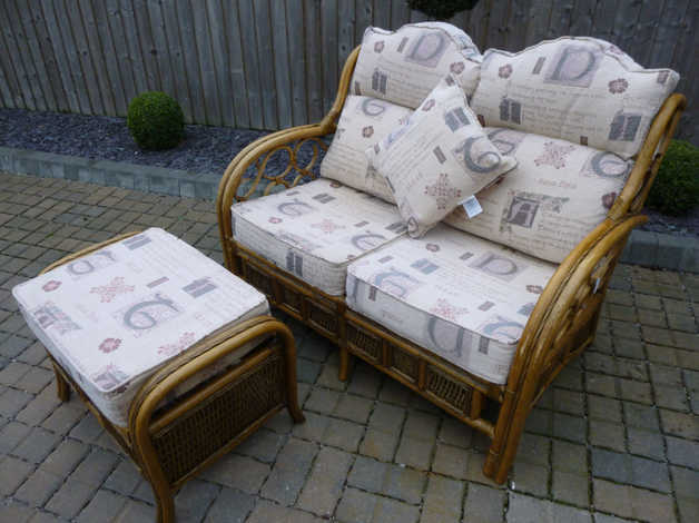 Cane 2 Seater with stool. in Tarporley