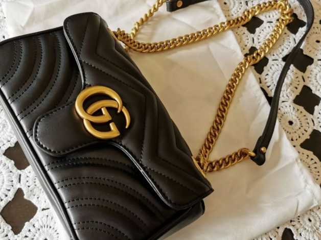 Authentic Gucci Marmont Mini Leather Shoulder Bag In Black in Gateshead