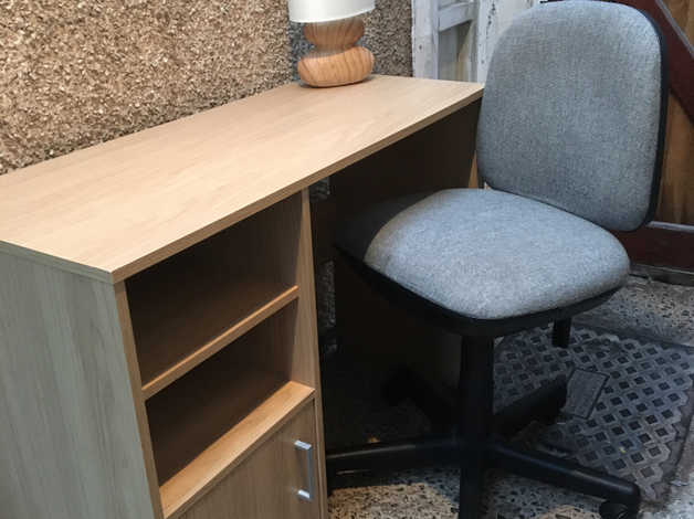Computer desk, Chair and table lamp in Tiverton