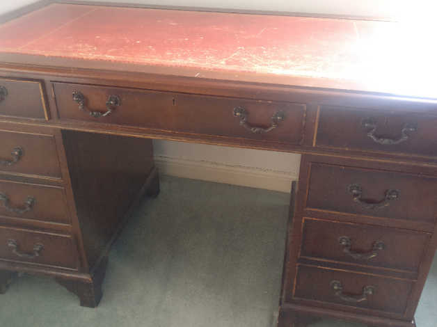 Traditional Red Leather Topped Desk In Sutton Coldfield West
