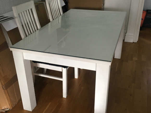 Solid Oak Glass Topped Dining Table With 6 Chairs In Cardiff