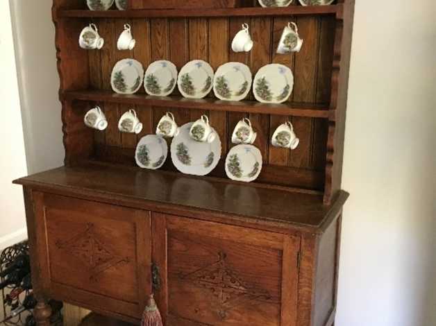 Vintage Antique Dark Oak Welsh Dresser Display Cabinet In High