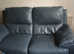 Blue leather two seater sofa and blue leather large storage footstool ex condition as new £400 two sets