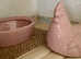 Pink chicken egg storage.