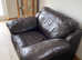Lovely dark brown leather sofa and matching armchair